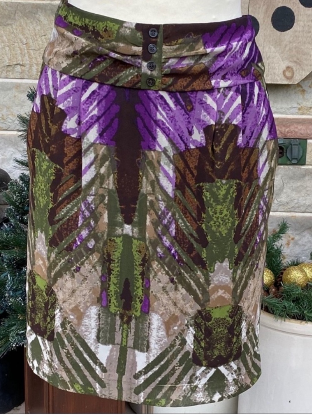 Worthington Abstract Floral Print Skirt in Purple and Olive